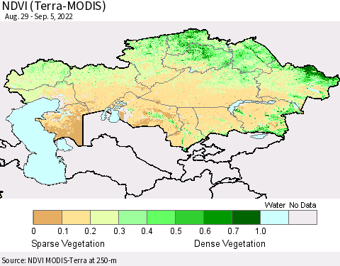Kazakhstan NDVI (Terra-MODIS) Thematic Map For 8/29/2022 - 9/5/2022