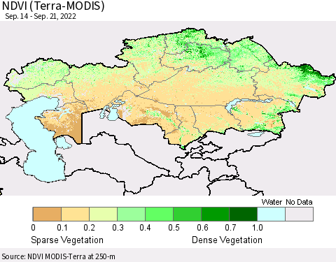 Kazakhstan NDVI (Terra-MODIS) Thematic Map For 9/14/2022 - 9/21/2022