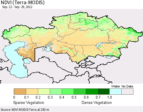 Kazakhstan NDVI (Terra-MODIS) Thematic Map For 9/22/2022 - 9/29/2022