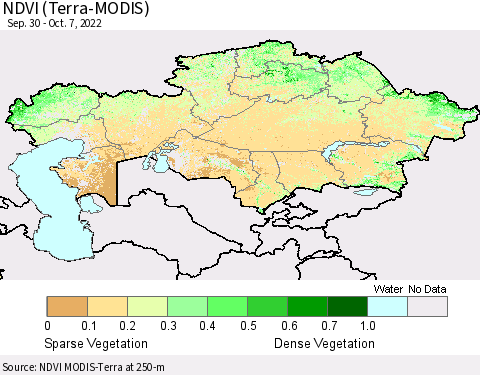 Kazakhstan NDVI (Terra-MODIS) Thematic Map For 9/30/2022 - 10/7/2022