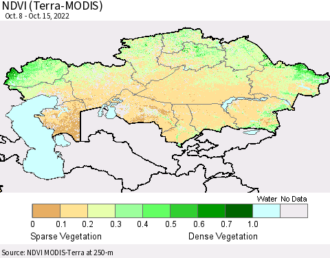 Kazakhstan NDVI (Terra-MODIS) Thematic Map For 10/8/2022 - 10/15/2022