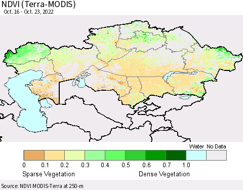 Kazakhstan NDVI (Terra-MODIS) Thematic Map For 10/16/2022 - 10/23/2022