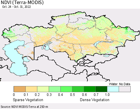 Kazakhstan NDVI (Terra-MODIS) Thematic Map For 10/24/2022 - 10/31/2022