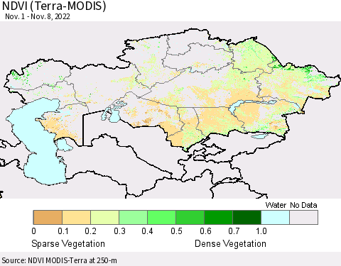 Kazakhstan NDVI (Terra-MODIS) Thematic Map For 11/1/2022 - 11/8/2022