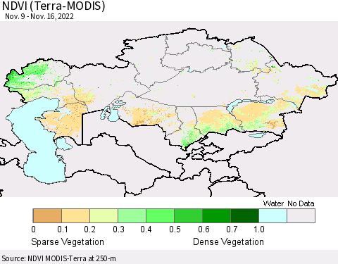 Kazakhstan NDVI (Terra-MODIS) Thematic Map For 11/9/2022 - 11/16/2022