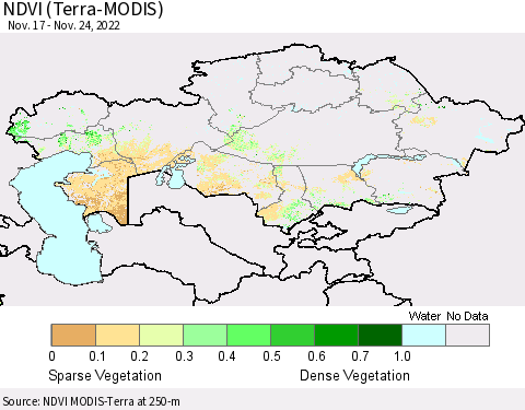 Kazakhstan NDVI (Terra-MODIS) Thematic Map For 11/17/2022 - 11/24/2022