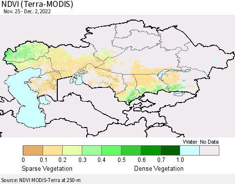 Kazakhstan NDVI (Terra-MODIS) Thematic Map For 11/25/2022 - 12/2/2022