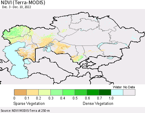 Kazakhstan NDVI (Terra-MODIS) Thematic Map For 12/3/2022 - 12/10/2022