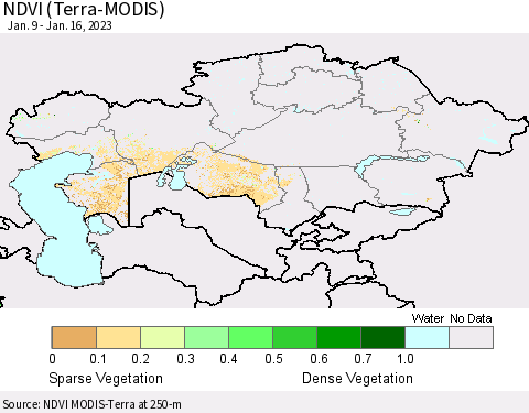 Kazakhstan NDVI (Terra-MODIS) Thematic Map For 1/9/2023 - 1/16/2023