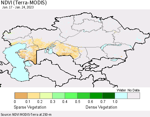 Kazakhstan NDVI (Terra-MODIS) Thematic Map For 1/17/2023 - 1/24/2023