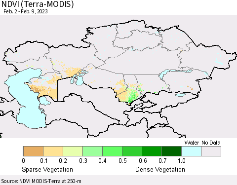 Kazakhstan NDVI (Terra-MODIS) Thematic Map For 2/2/2023 - 2/9/2023