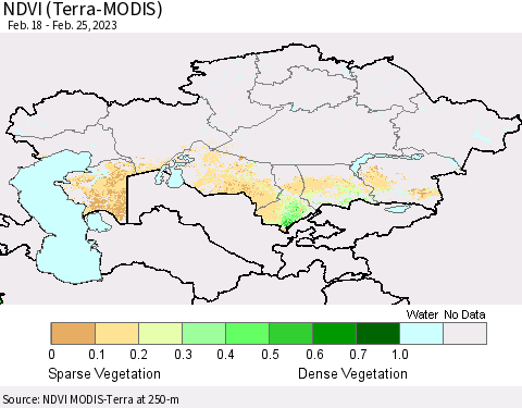 Kazakhstan NDVI (Terra-MODIS) Thematic Map For 2/18/2023 - 2/25/2023