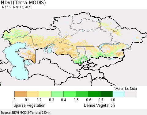 Kazakhstan NDVI (Terra-MODIS) Thematic Map For 3/6/2023 - 3/13/2023