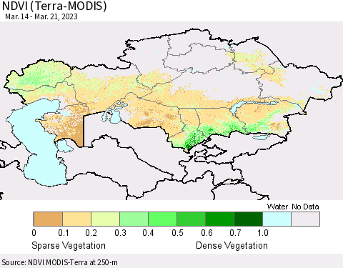 Kazakhstan NDVI (Terra-MODIS) Thematic Map For 3/14/2023 - 3/21/2023