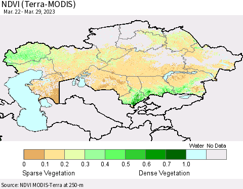 Kazakhstan NDVI (Terra-MODIS) Thematic Map For 3/22/2023 - 3/29/2023