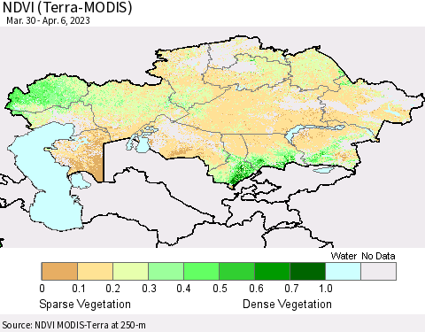 Kazakhstan NDVI (Terra-MODIS) Thematic Map For 3/30/2023 - 4/6/2023
