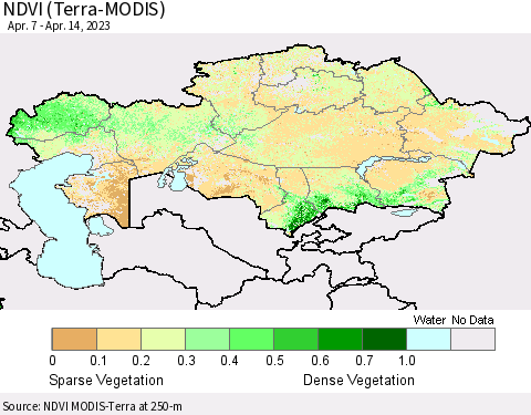 Kazakhstan NDVI (Terra-MODIS) Thematic Map For 4/7/2023 - 4/14/2023