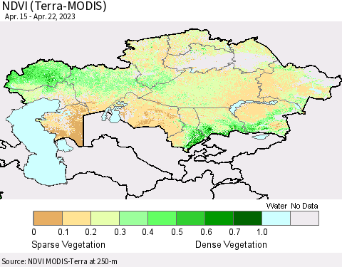 Kazakhstan NDVI (Terra-MODIS) Thematic Map For 4/15/2023 - 4/22/2023