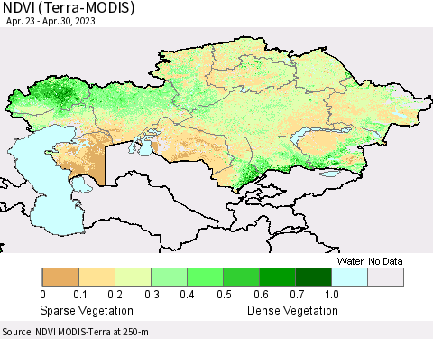 Kazakhstan NDVI (Terra-MODIS) Thematic Map For 4/23/2023 - 4/30/2023