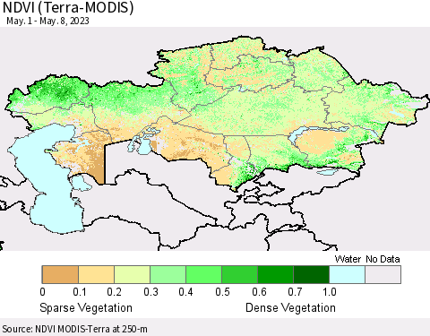 Kazakhstan NDVI (Terra-MODIS) Thematic Map For 5/1/2023 - 5/8/2023