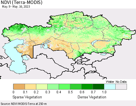 Kazakhstan NDVI (Terra-MODIS) Thematic Map For 5/9/2023 - 5/16/2023