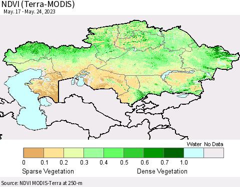 Kazakhstan NDVI (Terra-MODIS) Thematic Map For 5/17/2023 - 5/24/2023