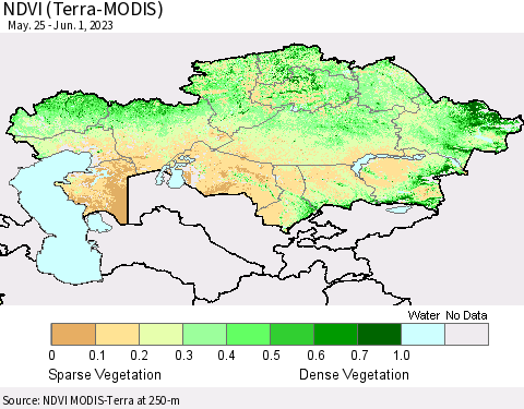 Kazakhstan NDVI (Terra-MODIS) Thematic Map For 5/25/2023 - 6/1/2023
