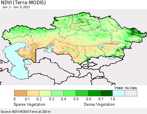 Kazakhstan NDVI (Terra-MODIS) Thematic Map For 6/2/2023 - 6/9/2023