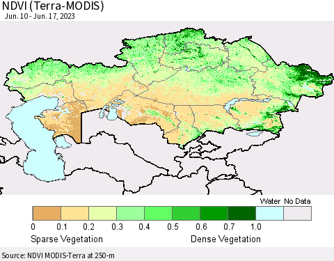 Kazakhstan NDVI (Terra-MODIS) Thematic Map For 6/10/2023 - 6/17/2023