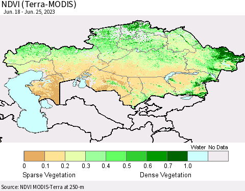Kazakhstan NDVI (Terra-MODIS) Thematic Map For 6/18/2023 - 6/25/2023
