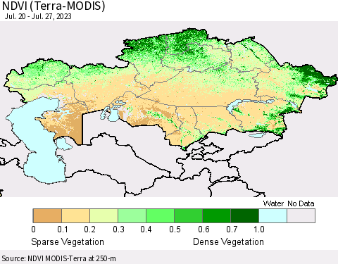 Kazakhstan NDVI (Terra-MODIS) Thematic Map For 7/20/2023 - 7/27/2023