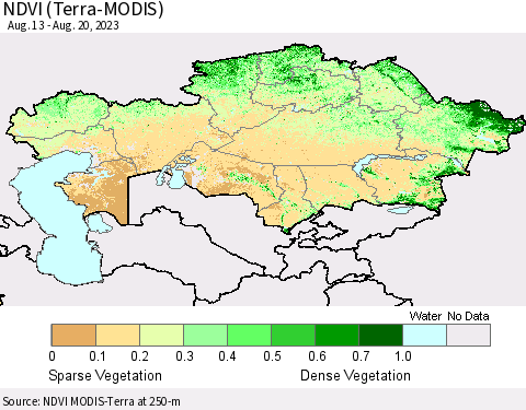 Kazakhstan NDVI (Terra-MODIS) Thematic Map For 8/13/2023 - 8/20/2023