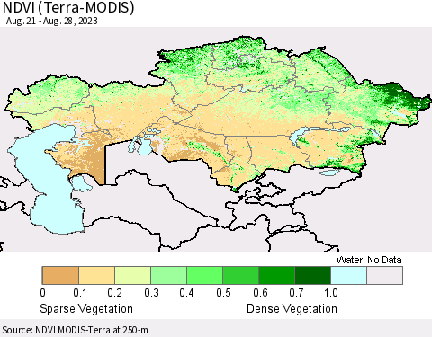 Kazakhstan NDVI (Terra-MODIS) Thematic Map For 8/21/2023 - 8/28/2023