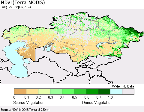Kazakhstan NDVI (Terra-MODIS) Thematic Map For 8/29/2023 - 9/5/2023