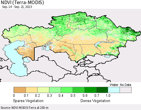 Kazakhstan NDVI (Terra-MODIS) Thematic Map For 9/14/2023 - 9/21/2023