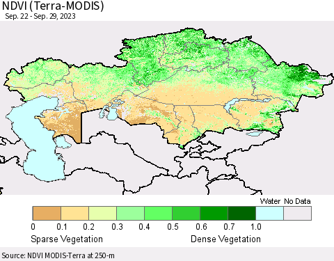 Kazakhstan NDVI (Terra-MODIS) Thematic Map For 9/22/2023 - 9/29/2023