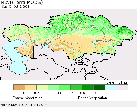 Kazakhstan NDVI (Terra-MODIS) Thematic Map For 9/30/2023 - 10/7/2023
