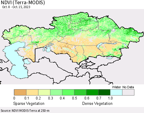 Kazakhstan NDVI (Terra-MODIS) Thematic Map For 10/8/2023 - 10/15/2023