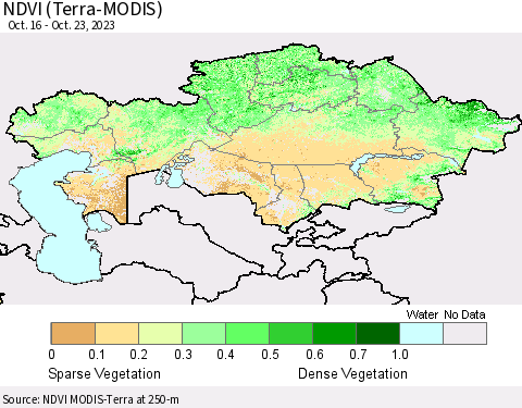 Kazakhstan NDVI (Terra-MODIS) Thematic Map For 10/16/2023 - 10/23/2023