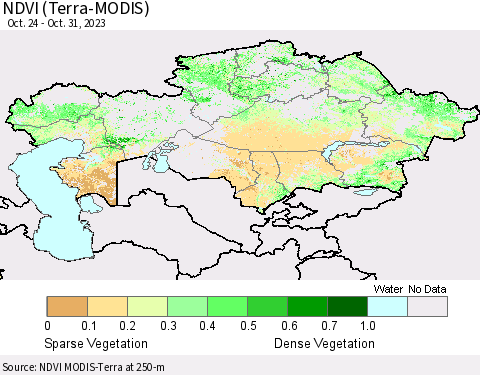 Kazakhstan NDVI (Terra-MODIS) Thematic Map For 10/24/2023 - 10/31/2023