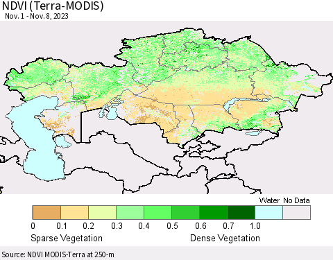 Kazakhstan NDVI (Terra-MODIS) Thematic Map For 11/1/2023 - 11/8/2023