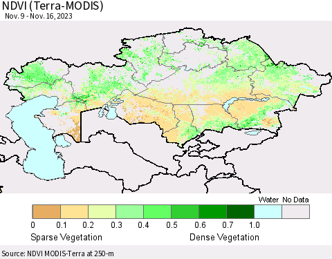 Kazakhstan NDVI (Terra-MODIS) Thematic Map For 11/9/2023 - 11/16/2023