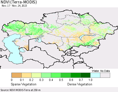 Kazakhstan NDVI (Terra-MODIS) Thematic Map For 11/17/2023 - 11/24/2023