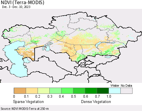 Kazakhstan NDVI (Terra-MODIS) Thematic Map For 12/3/2023 - 12/10/2023