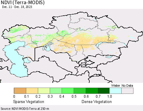 Kazakhstan NDVI (Terra-MODIS) Thematic Map For 12/11/2023 - 12/18/2023