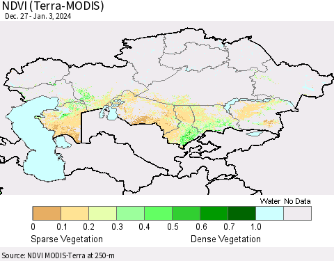 Kazakhstan NDVI (Terra-MODIS) Thematic Map For 12/27/2023 - 1/3/2024