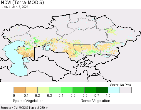 Kazakhstan NDVI (Terra-MODIS) Thematic Map For 1/1/2024 - 1/8/2024