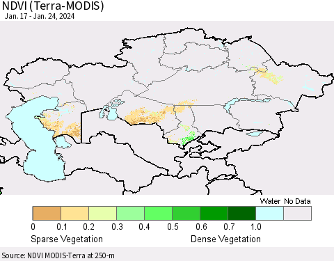 Kazakhstan NDVI (Terra-MODIS) Thematic Map For 1/17/2024 - 1/24/2024