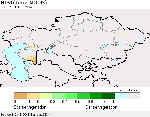Kazakhstan NDVI (Terra-MODIS) Thematic Map For 1/25/2024 - 2/1/2024