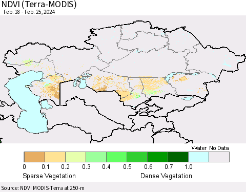 Kazakhstan NDVI (Terra-MODIS) Thematic Map For 2/18/2024 - 2/25/2024